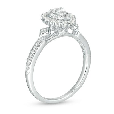 Previously Owned - 0.50 CT. T.W. Pear-Shaped Diamond Double Frame Engagement Ring in 14K White Gold - Size 7