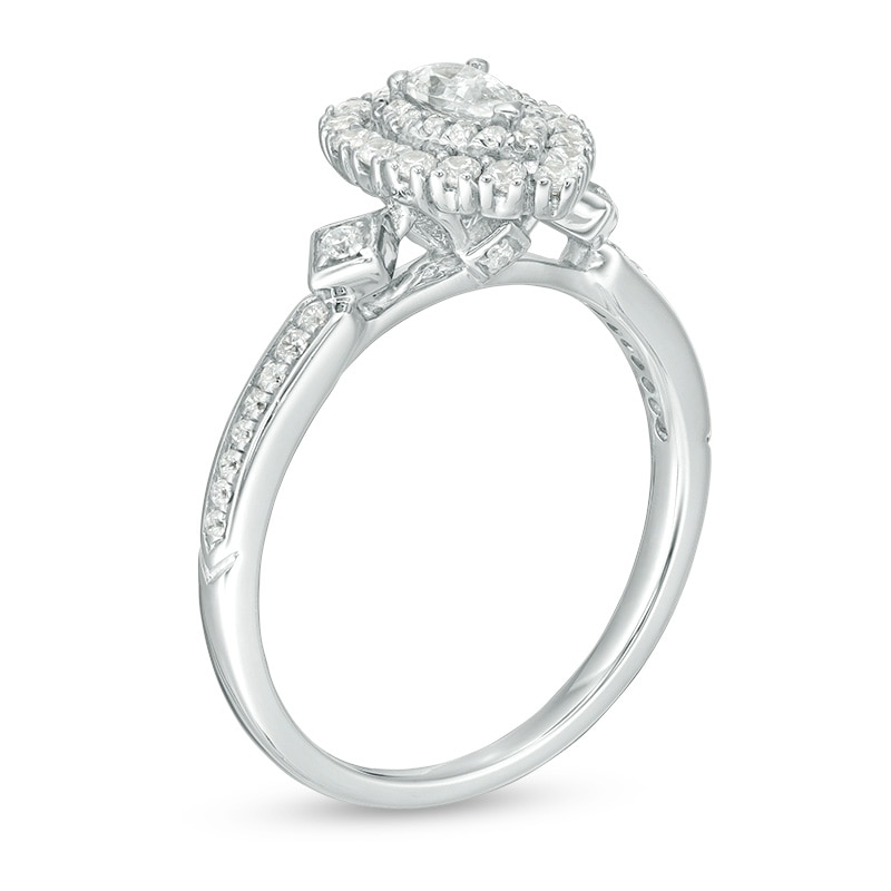 Previously Owned - 0.50 CT. T.W. Pear-Shaped Diamond Double Frame Engagement Ring in 14K White Gold - Size 7|Peoples Jewellers