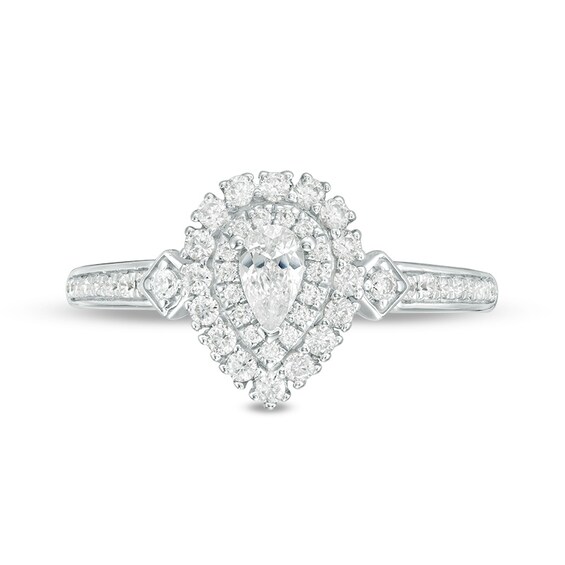 Previously Owned - 0.50 CT. T.W. Pear-Shaped Diamond Double Frame Engagement Ring in 14K White Gold - Size 7