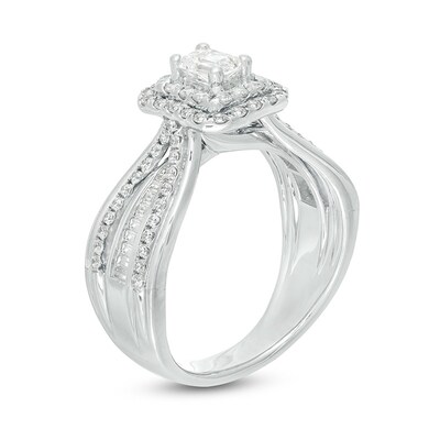 Previously Owned - 0.95 CT. T.W. Emerald-Cut Diamond Frame Multi-Row Engagement Ring in 14K White Gold (I/SI2)