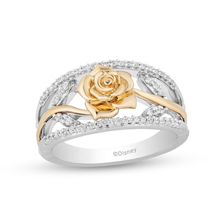 Previously Owned - Enchanted Disney Belle 0.18 CT. T.W. Diamond Rose Open Shank Ring in Sterling Silver and 10K Gold