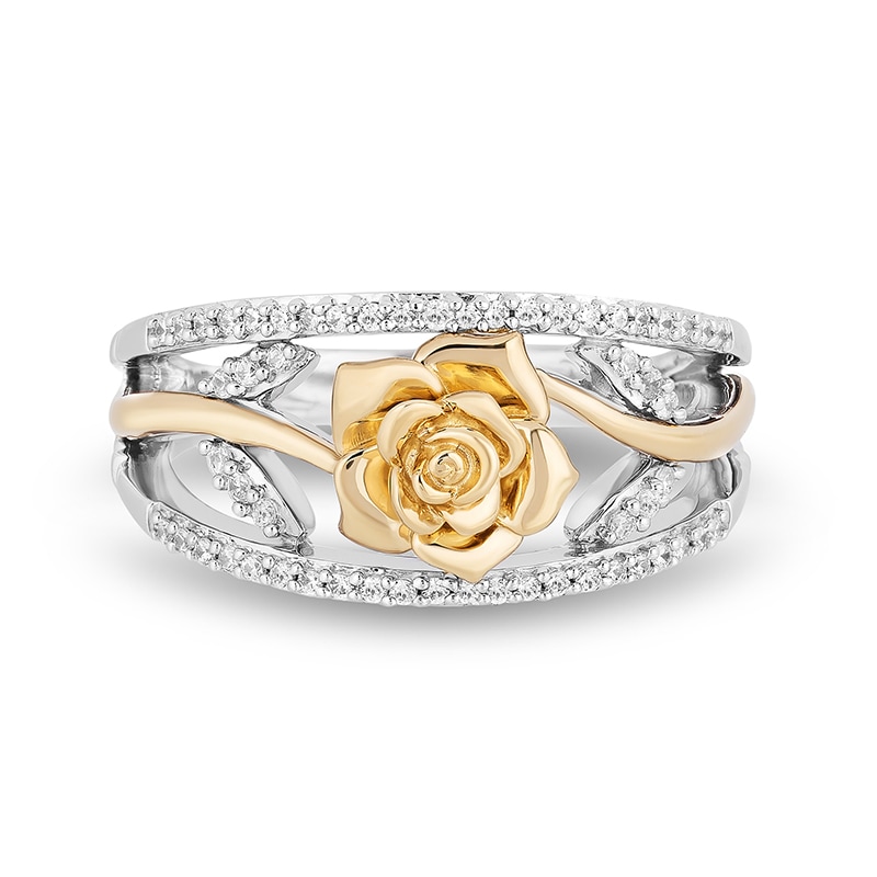 Previously Owned - Enchanted Disney Belle 0.18 CT. T.W. Diamond Rose Open Shank Ring in Sterling Silver and 10K Gold|Peoples Jewellers