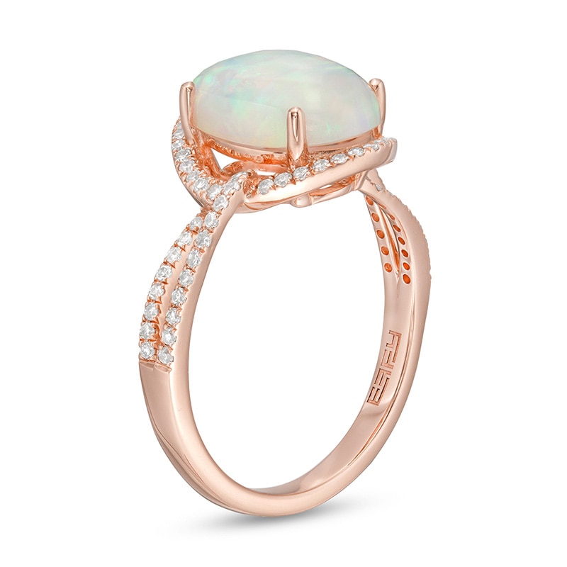 Previously Owned - EFFY™ Collection Oval Opal and 0.33 CT. T.W. Diamond Frame Interlocking Ring in 14K Rose Gold|Peoples Jewellers