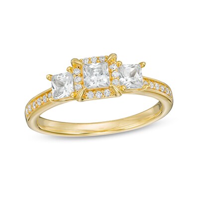 Previously Owned - 0.95 CT. T.W. Princess-Cut Diamond Frame Past Present Future® Engagement Ring in 14K Gold