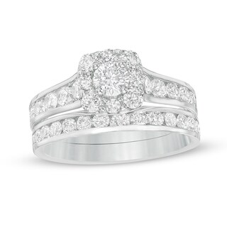 Previously Owned - 2.00 CT. T.W. Canadian Diamond Cushion Frame Bridal Set in 14K White Gold (I/I2)