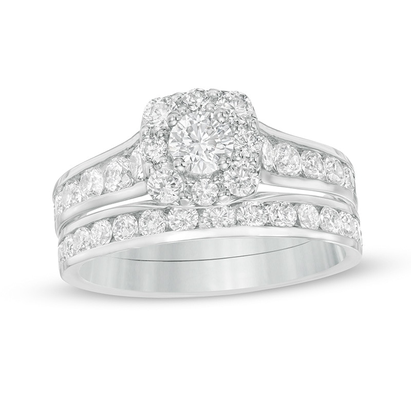 Previously Owned - 2.00 CT. T.W. Canadian Diamond Cushion Frame Bridal Set in 14K White Gold (I/I2)|Peoples Jewellers
