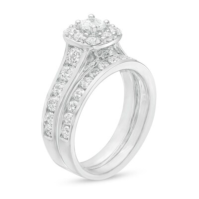 Previously Owned - 2.00 CT. T.W. Canadian Diamond Cushion Frame Bridal Set in 14K White Gold (I/I2)