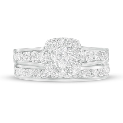 Previously Owned - 2.00 CT. T.W. Canadian Diamond Cushion Frame Bridal Set in 14K White Gold (I/I2)