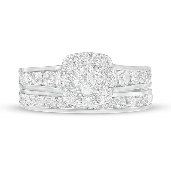 Previously Owned - 2.00 CT. T.W. Canadian Diamond Cushion Frame Bridal Set in 14K White Gold (I/I2)