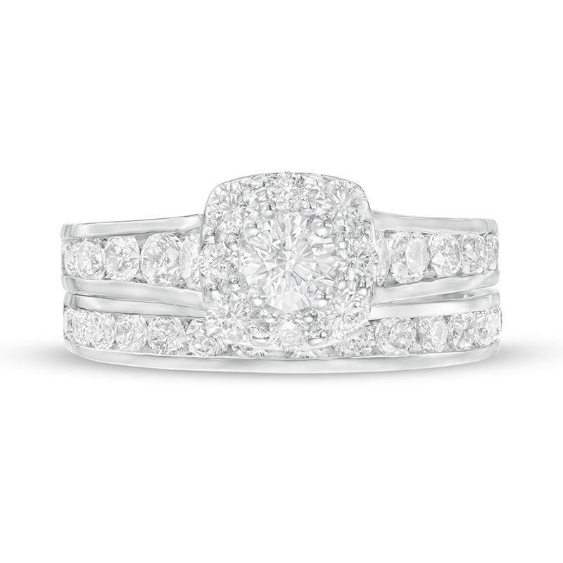 Previously Owned - 2.00 CT. T.W. Canadian Diamond Cushion Frame Bridal Set in 14K White Gold (I/I2)|Peoples Jewellers