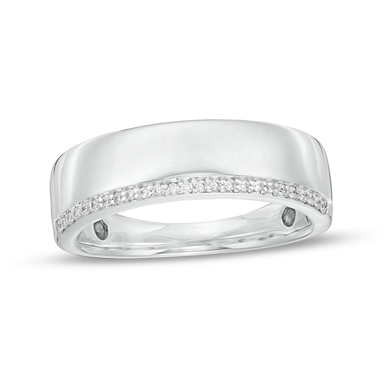 Previously Owned - Men's 0.085 CT. T.W. Diamond Single Edge Wedding Band in 10K White Gold|Peoples Jewellers