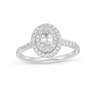 Previously Owned - 0.83 CT. T.W. Oval Diamond Double Frame Engagement Ring in 14K White Gold