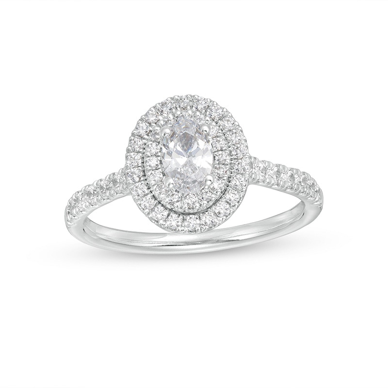 Previously Owned - 0.83 CT. T.W. Oval Diamond Double Frame Engagement Ring in 14K White Gold|Peoples Jewellers