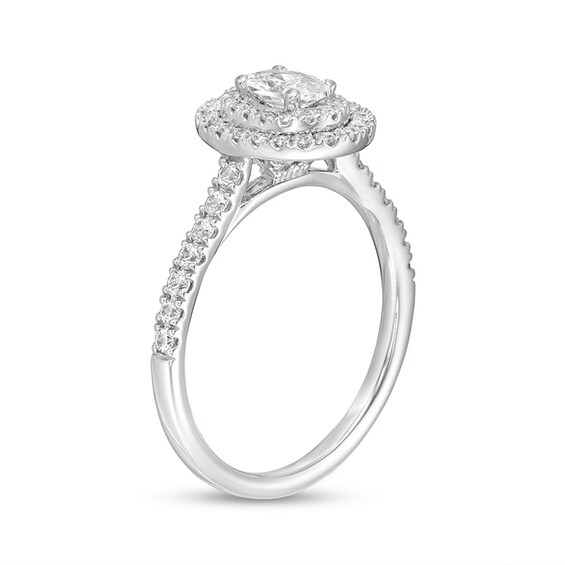 Previously Owned - 0.83 CT. T.W. Oval Diamond Double Frame Engagement Ring in 14K White Gold