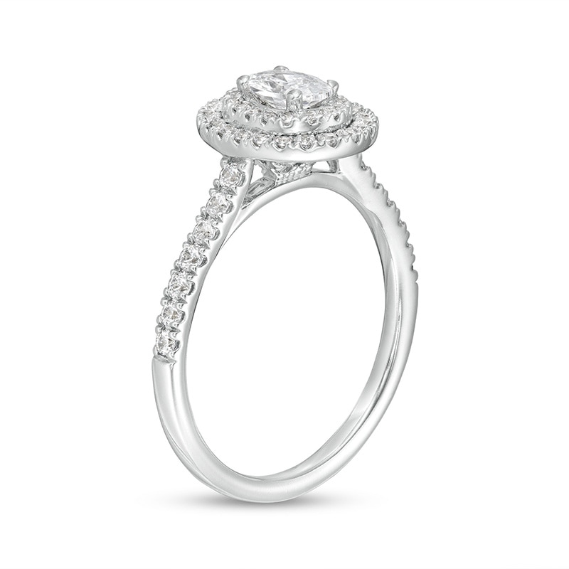Previously Owned - 0.83 CT. T.W. Oval Diamond Double Frame Engagement Ring in 14K White Gold|Peoples Jewellers
