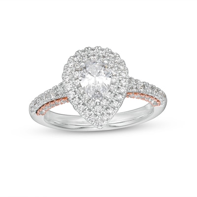 Previously Owned - 1.37 CT. T.W. Pear-Shaped Diamond Frame Engagement Ring in 14K White Gold