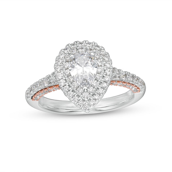 Previously Owned - 1.37 CT. T.W. Pear-Shaped Diamond Frame Engagement Ring in 14K White Gold