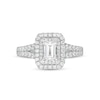 Previously Owned - 1.18 CT. T.W. Emerald-Cut Diamond Double Frame Split Shank Engagement Ring in 14K White Gold