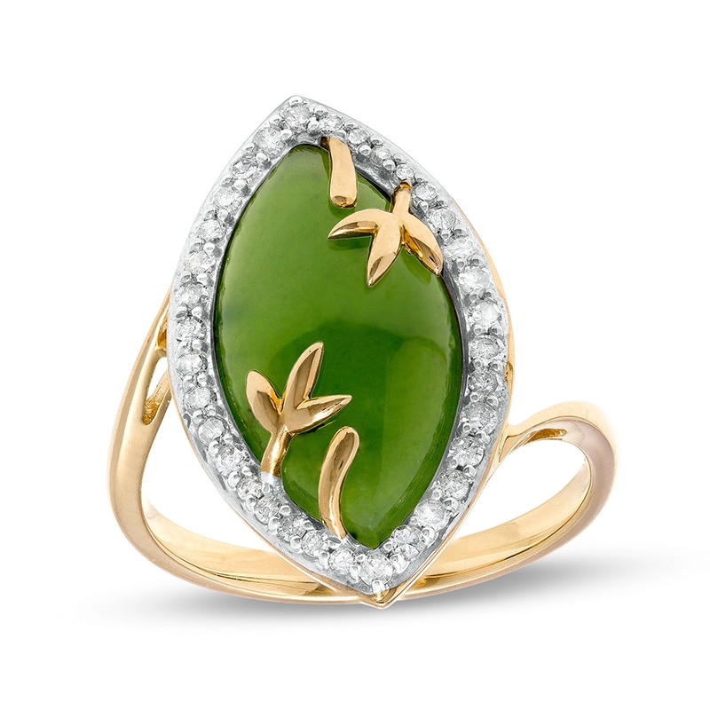 Previously Owned - Marquise Jade and 0.22 CT. T.W. Diamond Frame Ring in 14K Gold|Peoples Jewellers