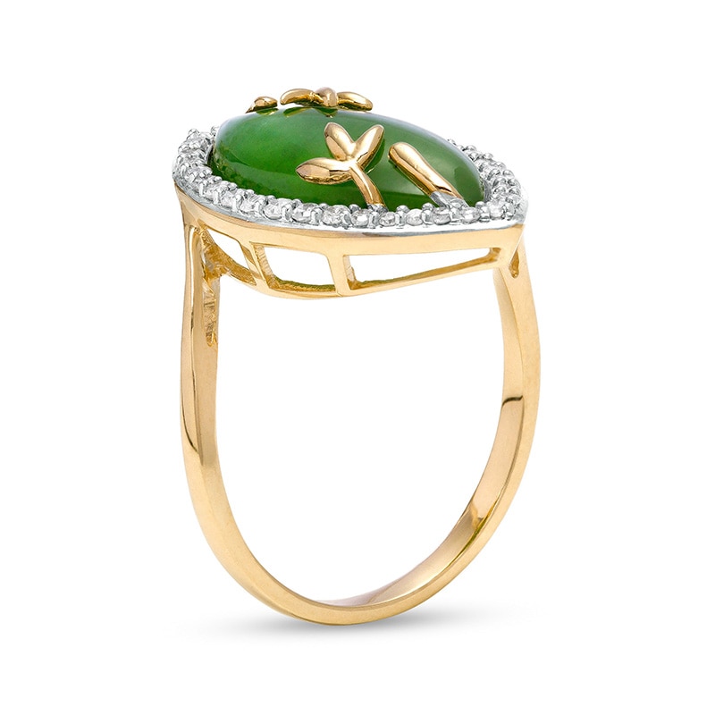 Previously Owned - Marquise Jade and 0.22 CT. T.W. Diamond Frame Ring in 14K Gold|Peoples Jewellers