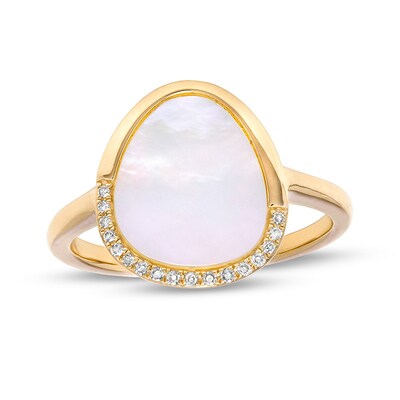 Previously Owned - EFFY™ Collection Mother-of-Pearl and 0.05 CT. T.W. Diamond Abstract Ring in 14K Gold