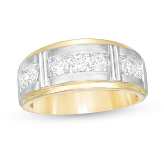 Previously Owned - Men's 1.00 CT. T.W. Diamond Seven Stone Wedding Band in 14K Two-Tone Gold