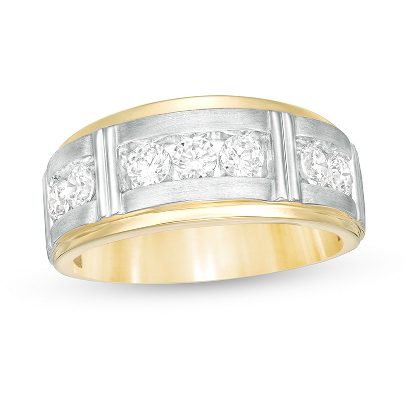 Previously Owned - Men's 1.00 CT. T.W. Diamond Seven Stone Wedding Band in 14K Two-Tone Gold|Peoples Jewellers