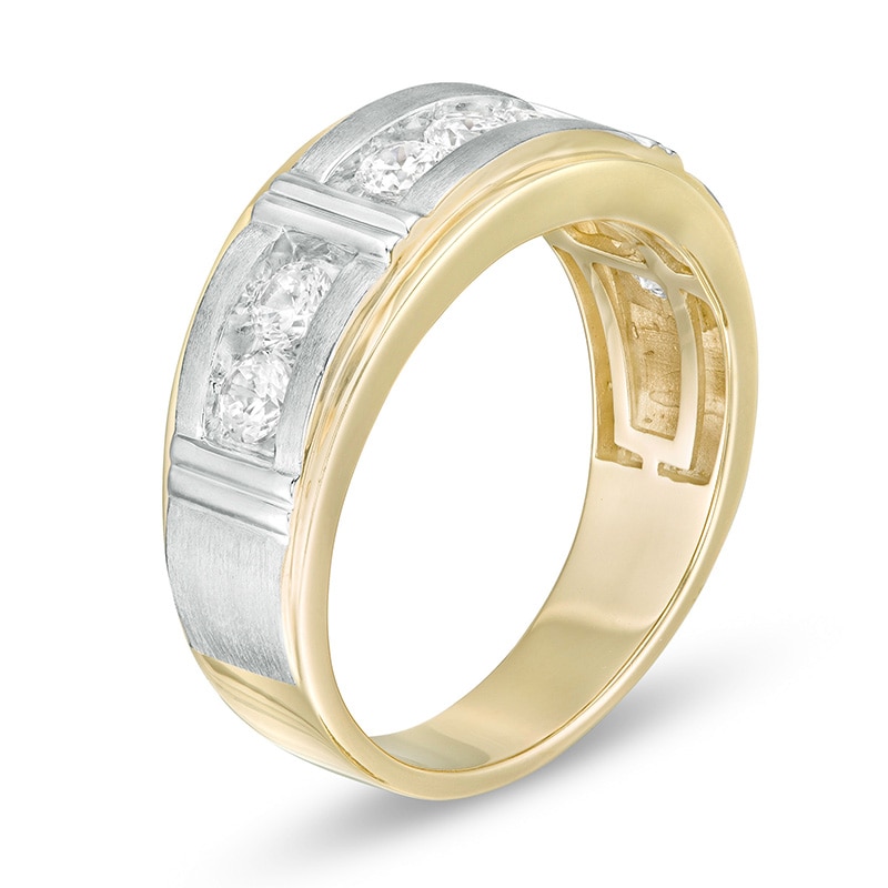 Previously Owned - Men's 1.00 CT. T.W. Diamond Seven Stone Wedding Band in 14K Two-Tone Gold|Peoples Jewellers