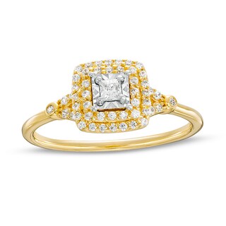 Previously Owned - 0.25 CT. T.W. Princess-Cut Diamond Double Frame Split Shank Engagement Ring in 10K Gold (I/I3)