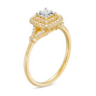 Previously Owned - 0.25 CT. T.W. Princess-Cut Diamond Double Frame Split Shank Engagement Ring in 10K Gold (I/I3)