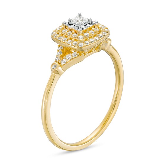 Previously Owned - 0.25 CT. T.W. Princess-Cut Diamond Double Frame Split Shank Engagement Ring in 10K Gold (I/I3)