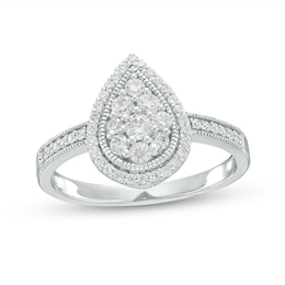 Previously Owned - 0.50 CT. T.W. Pear-Shaped Multi-Diamond Frame Ring in 10K White Gold