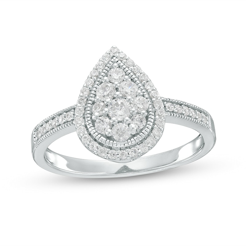 Previously Owned - 0.50 CT. T.W. Pear-Shaped Multi-Diamond Frame Ring in 10K White Gold