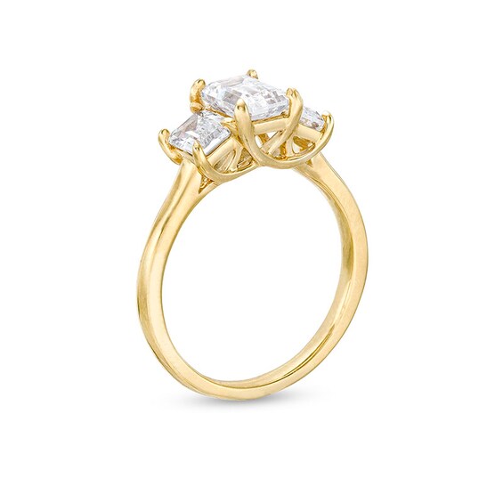 Previously Owned - 2.00 CT. T.W. Emerald-Cut Lab-Created Diamond Three Stone Engagement Ring in 14K Gold (F/SI2)