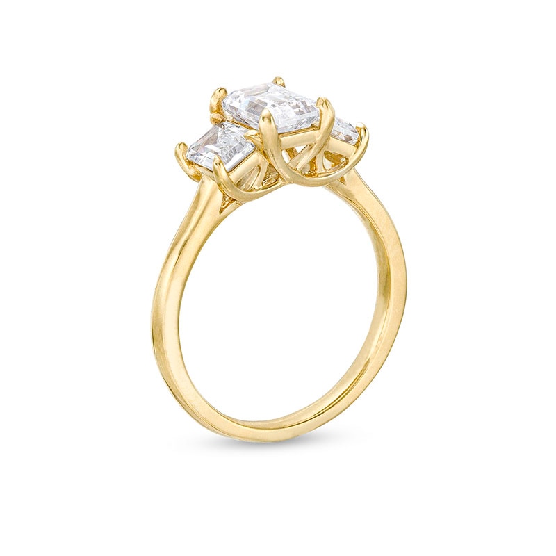 Previously Owned - 2.00 CT. T.W. Emerald-Cut Lab-Created Diamond Three Stone Engagement Ring in 14K Gold (F/SI2)