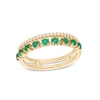 Thumbnail Image 0 of Previously Owned - Lab-Created Emerald and White Lab-Created Sapphire Split Double Row Ring in 10K Gold