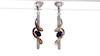 Oval Lab-Created Blue Sapphire and Diamond Accent Linear Swirl Drop Earrings in Sterling Silver and 10K Rose Gold