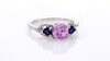 Lab-Created Pink Sapphire, Heart-Shaped Lab-Created Blue Sapphire and Diamond Accent Three Stone Ring in Sterling Silver