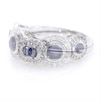 Bezel-Set Lab-Created Blue and White Sapphire Frame Three Stone Ring in Sterling Silver