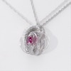 4.0mm Lab-Created Ruby and 0.085 CT. T.W. Diamond Love Knot Frame Pendant in Sterling Silver