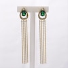 Pear-Shaped Lab-Created Emerald Solitaire Teardrop Frame Tassel Drop Earrings in Sterling Silver with 14K Gold Plate