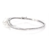 Freshwater Cultured Pearl and Lab-Created White Sapphire Three Stone Bypass Bangle in Sterling Silver