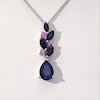 Multi-Shape Lab-Created Blue and Pink Sapphire Floral Cluster Drop Pendant in Sterling Silver