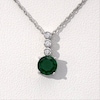 6.0mm Lab-Created Emerald and White Sapphire Trio Linear Drop Pendant in Sterling Silver