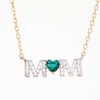 4.0mm Heart-Shaped Lab-Created Emerald and White Lab-Created Sapphire "MOM" Necklace in 10K Gold