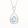 Pear-Shaped Aquamarine and White Lab-Created Sapphire Swirl Frame Pendant in Sterling Silver