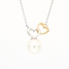 Freshwater Cultured Pearl Heart Link Necklace in Sterling Silver and 10K Gold