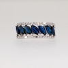 Slanted Marquise-Cut Blue Sapphire and 0.20 CT. T.W. Diamond Edge Band in 10K White Gold