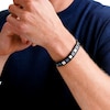 Men's Square Blue Carbon Fibre Link Bracelet in Stainless Steel with Black Ion-Plate