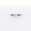 1.30 CT. T.W. Certified Lab-Created Diamond and Blue Sapphire Three Stone Engagement Ring in 14K White Gold (F/SI2)